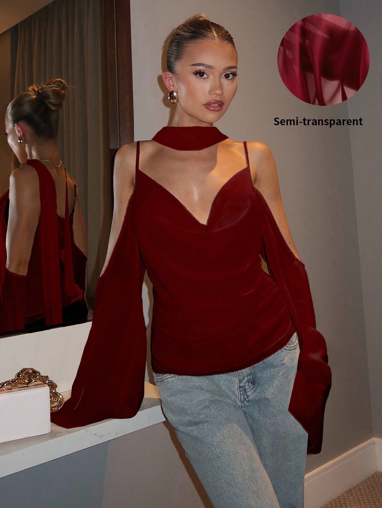 glamine charm elegant solid color camisole half sleeve chiffon top new year clothesparty topwomen's blousescasual blouse for women white top 2