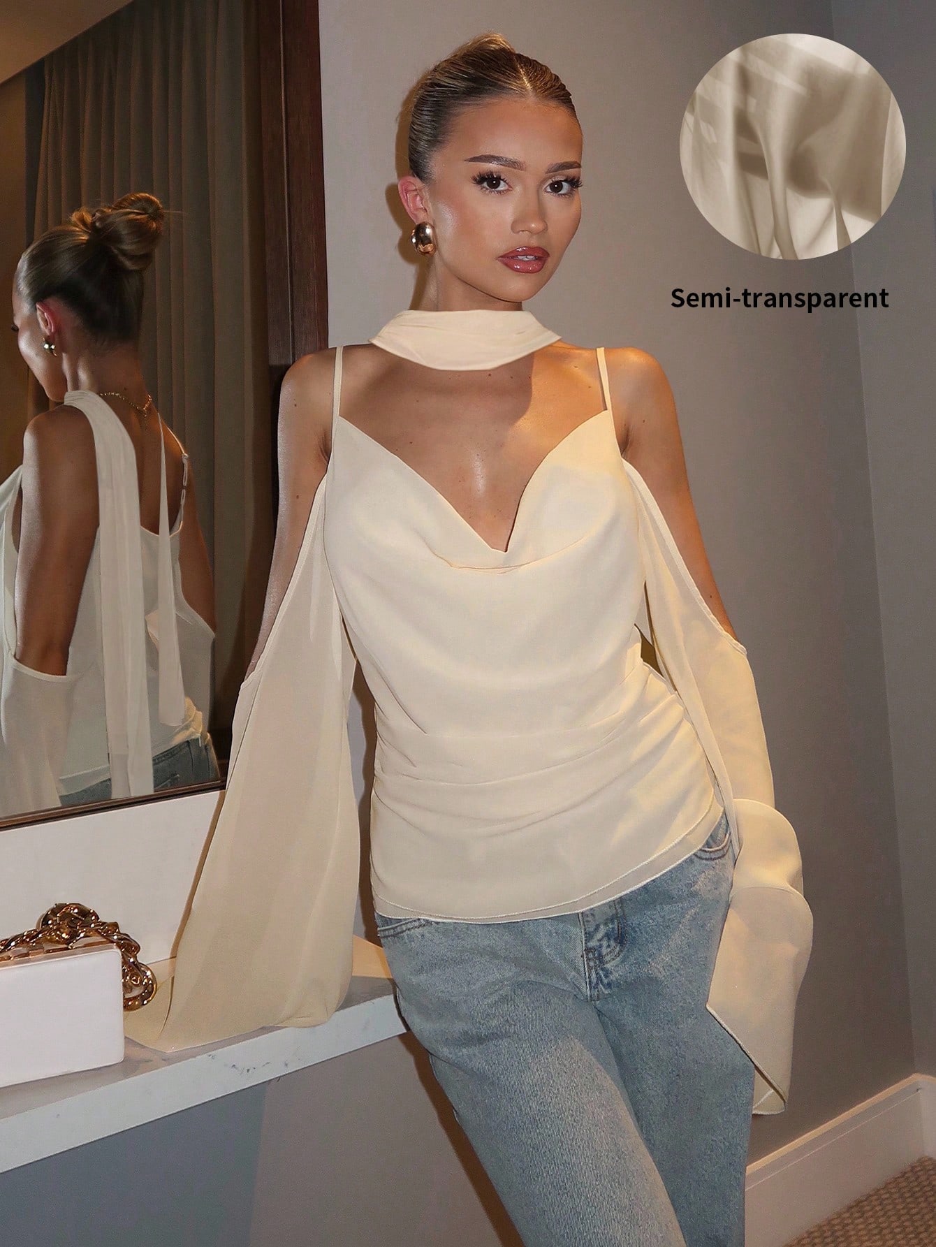 glamine charm elegant solid color camisole half sleeve chiffon top new year clothesparty topwomen's blousescasual blouse for women white top 3