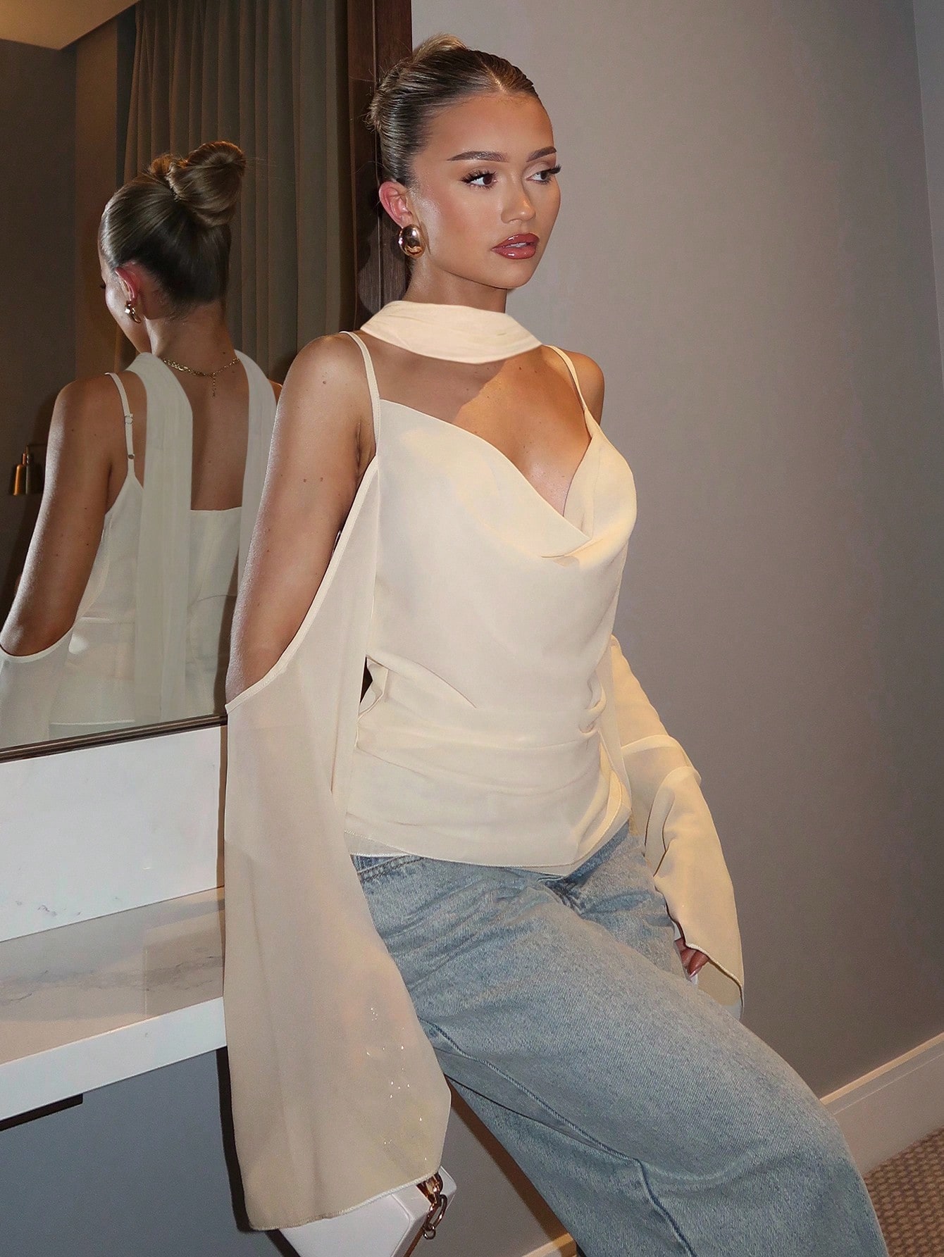 glamine charm elegant solid color camisole half sleeve chiffon top new year clothesparty topwomen's blousescasual blouse for women white top 6